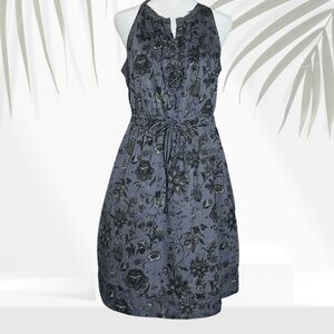 Converse Blue Gray Floral Sleeveless Midi Skater Dress - Size Small